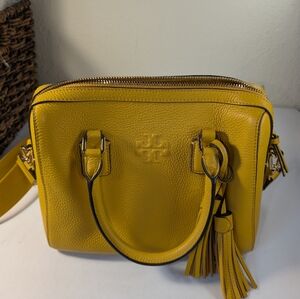 Tori Burch Thea Web Mini Satchel Crossbody Bag Yellow w Utility Strap
